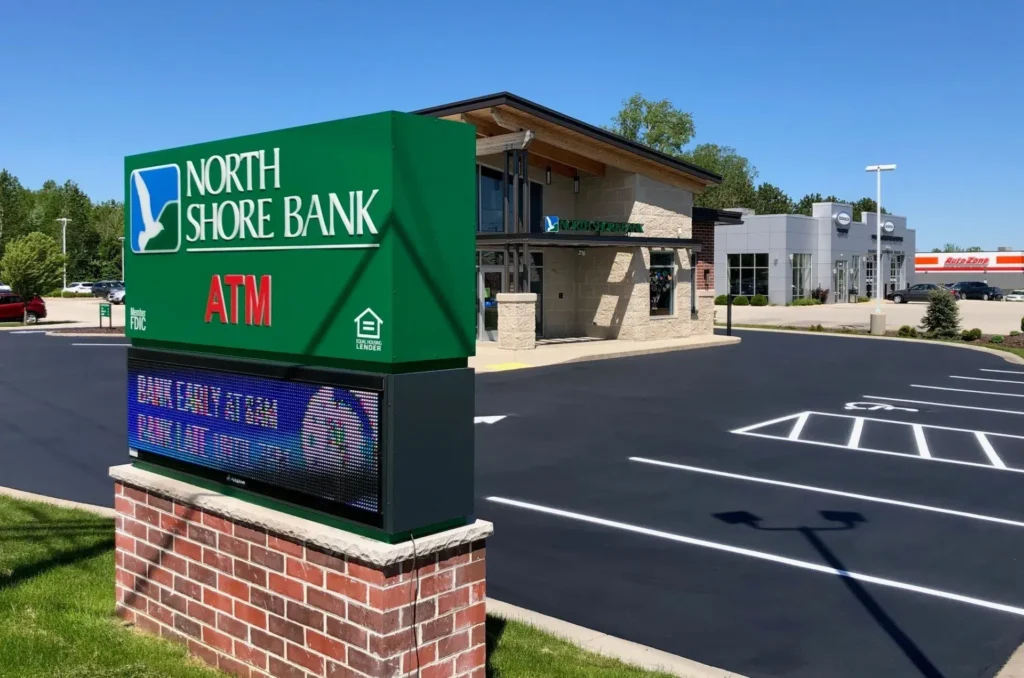 parking lot of Northshore Bank after sealcoating